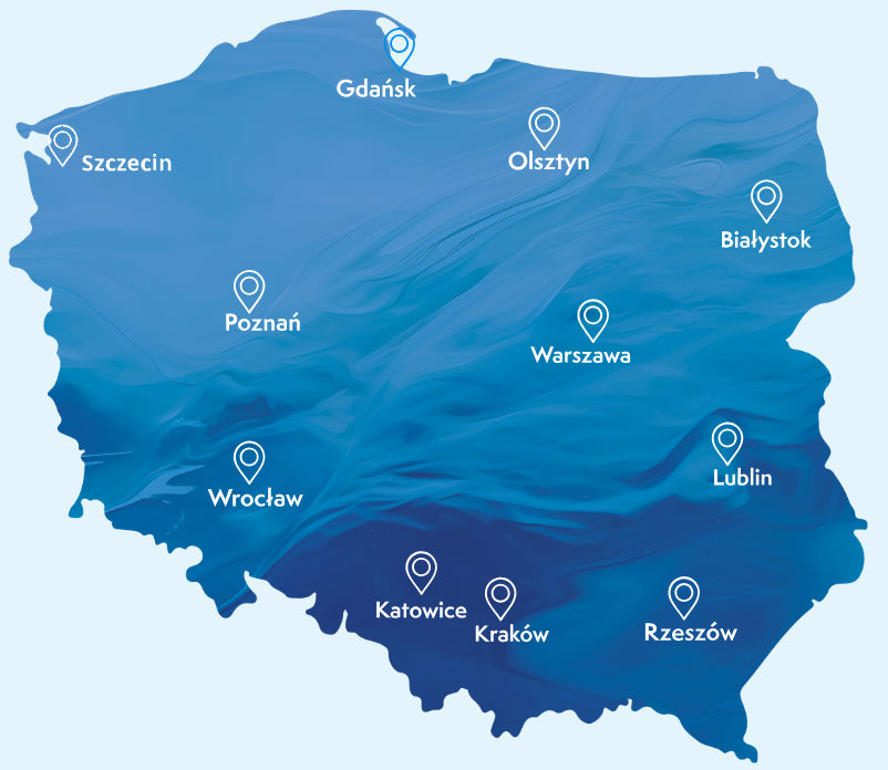 Mapa Polski - miasta spotkań regionalnych