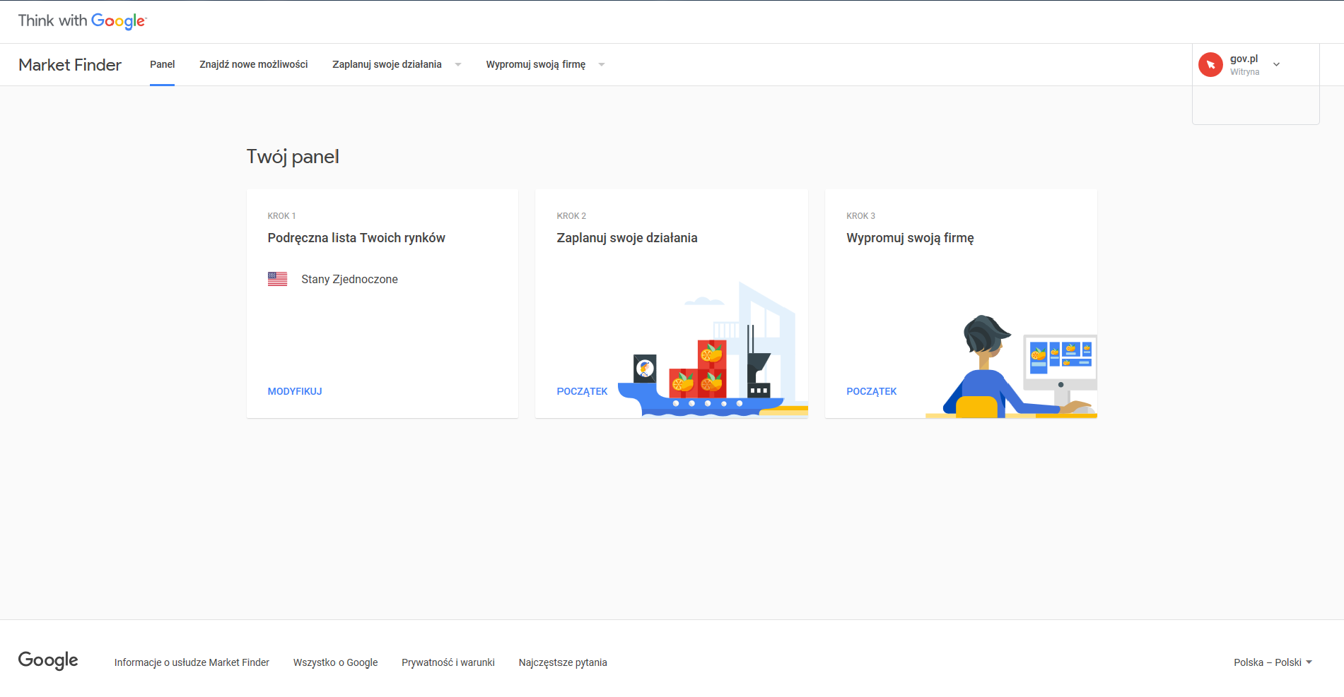 Widok aplikacji Market Finder