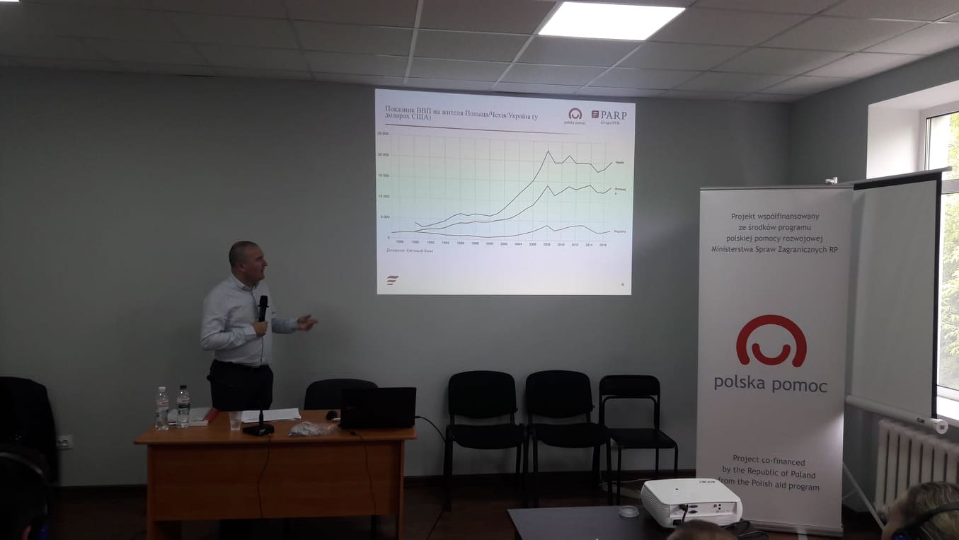 Dyrektor Departamentu Wsparcia Przedsiębiorczości PARP Michał Polański prowadzi szkolenie z internacjonalizacji przedsiębiorstw na Ukrainie