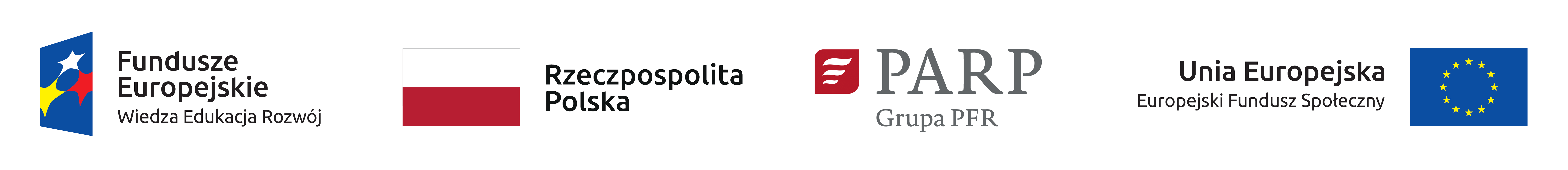 Belka logotypoów: Fundusze Europejskie Wiedza Edukacja Rozwój, Rzeczpospolita Polska, PARP Grupa PFR, Unia Europejska Europejski Fundusz Społeczny