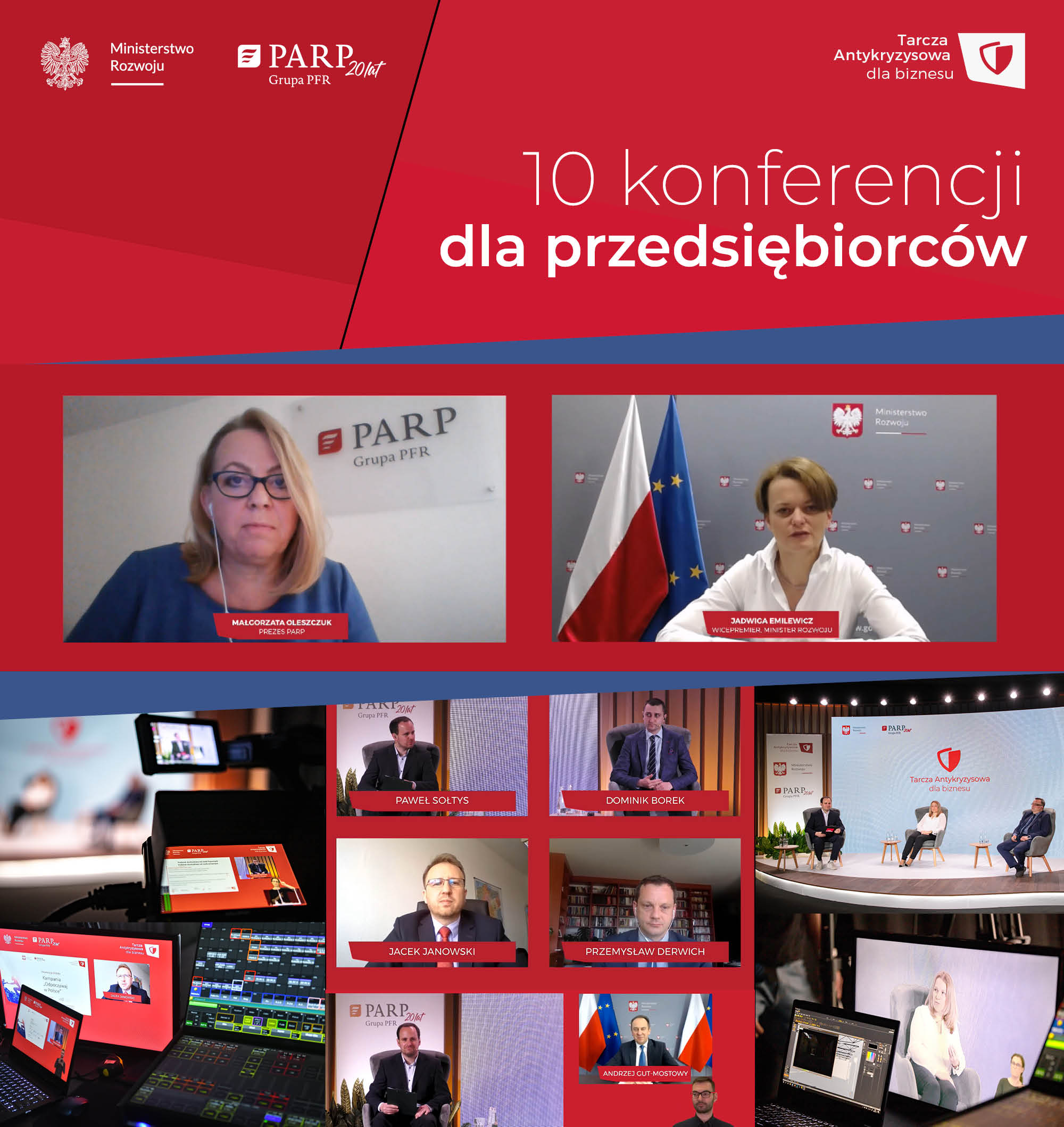 10 konferencji za nami. Zdjęcia poszczególnych prelegentów w tym Prezes PARP Małgorzata Oleszczuk.